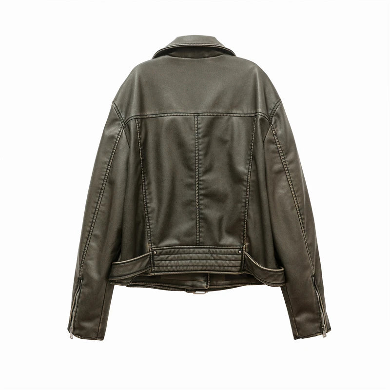 VILZSTUDIOS Vintage Washed PU Leather Jacket