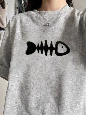 VILZSTUDIOS Soft Retro Fishbone Print T-Shirt