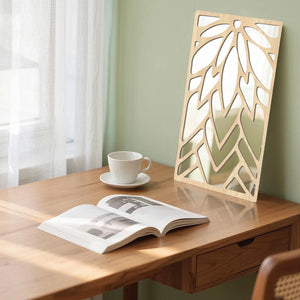 VILZSTUDIOS 3Pcs 2D 16in Wooden Acrylic Double-Layer Wall Mirror Hollow Leaf Design Refined Lifestyle Artistic Home Decorative Mirror