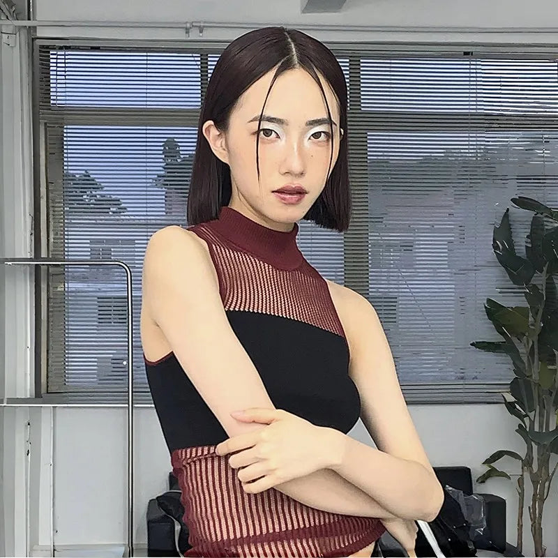 VILZSTUDIOS Grunge See-Through Halter Top