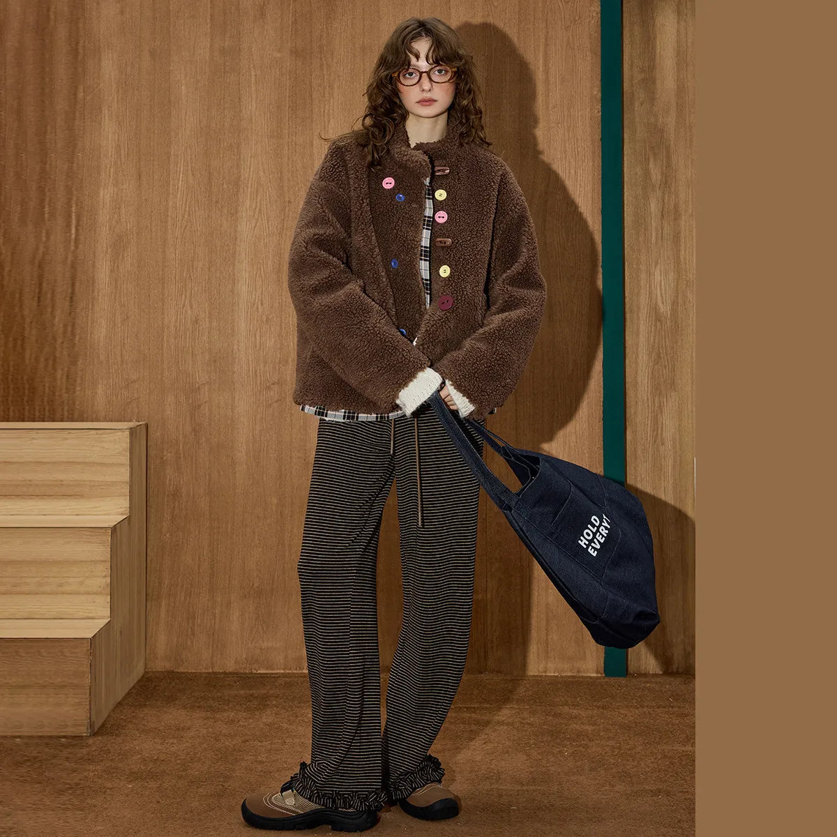 VILZSTUDIOS Warm Oversized Plaid Fleece Jacket