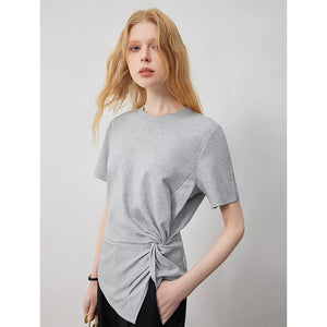 VILZSTUDIOS Pleated Tie Irregular Solid T-shirt