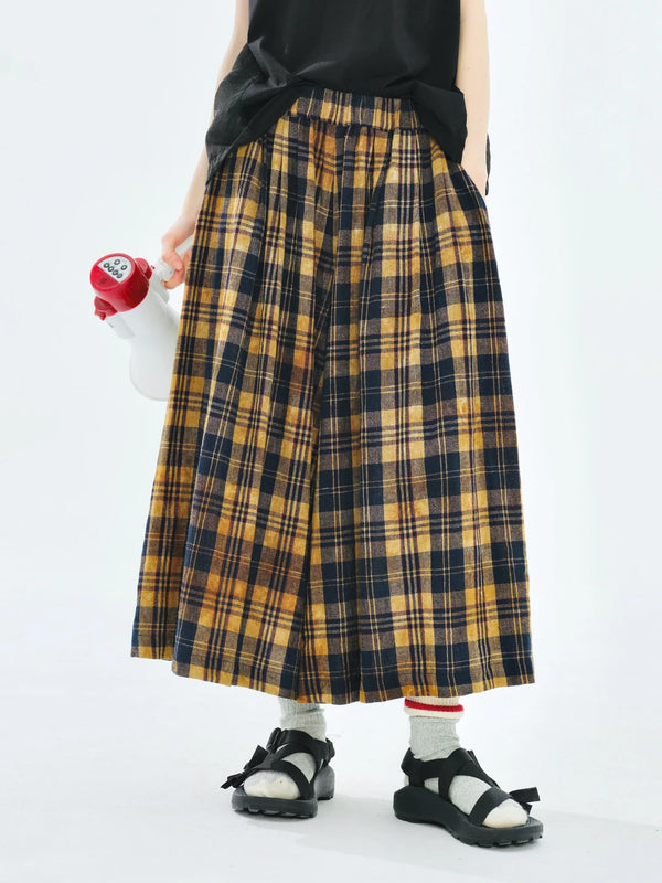 Yellow Black Checkered Elastic Waist Pants