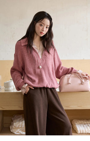 VILZSTUDIOS French Style Stand Collar Long Sleeve Top