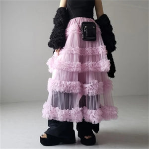VILZSTUDIOS Ethereal Tiered Ruffled Mesh A-Line Skirt