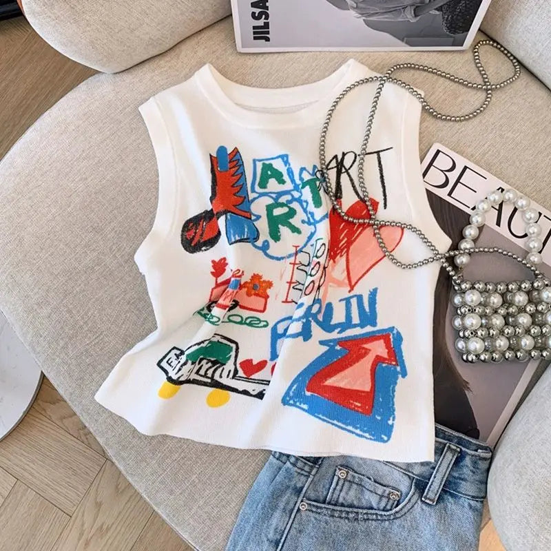 VILZSTUDIOS Hand Painted Y2K Vintage Sleeveless Tank Top