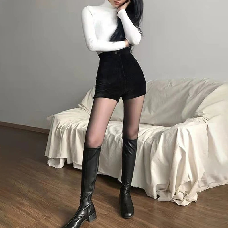VILZSTUDIOS High Waist Black Corduroy Shorts Pants