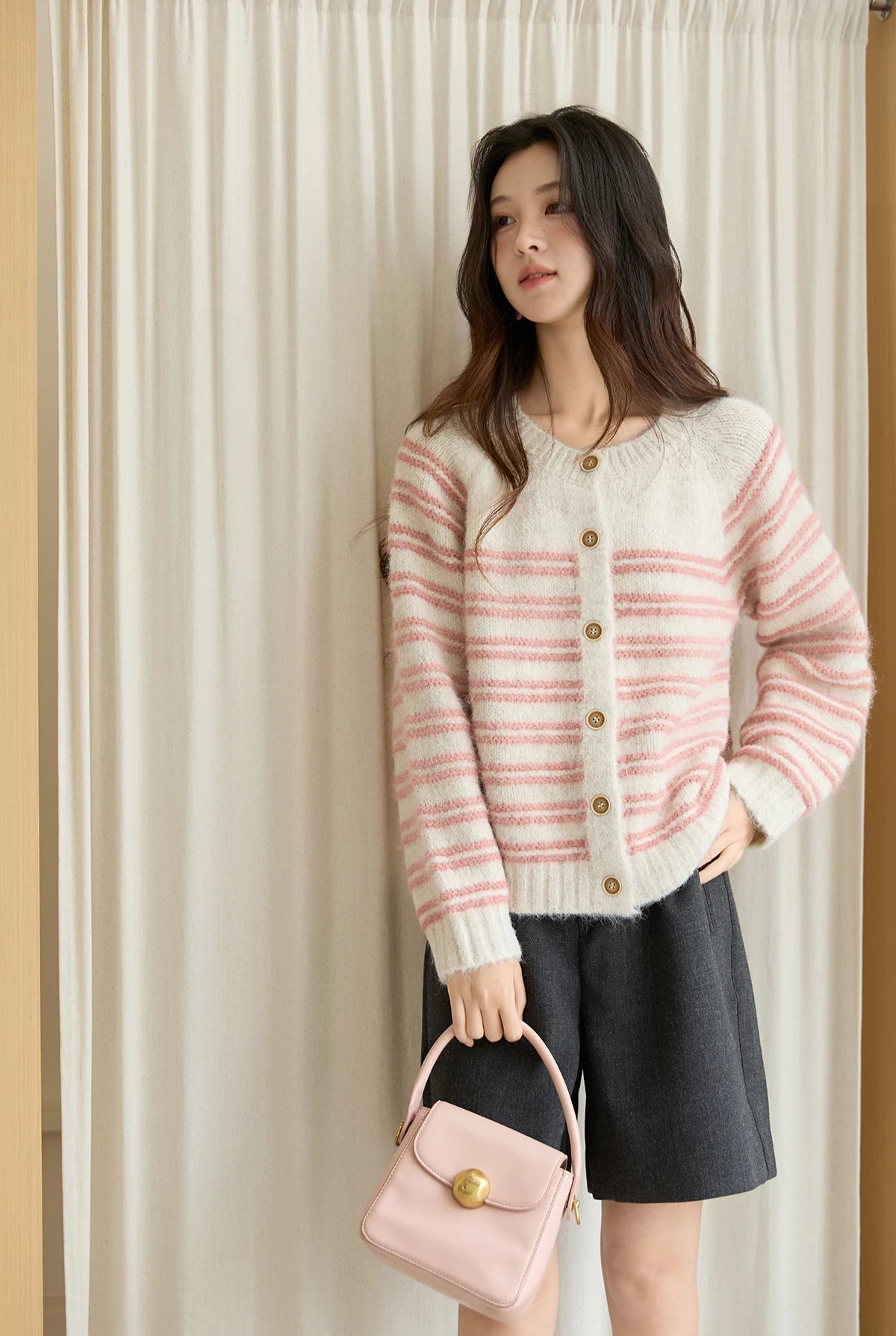 VILZSTUDIOS Pink Striped Wool Cardigan