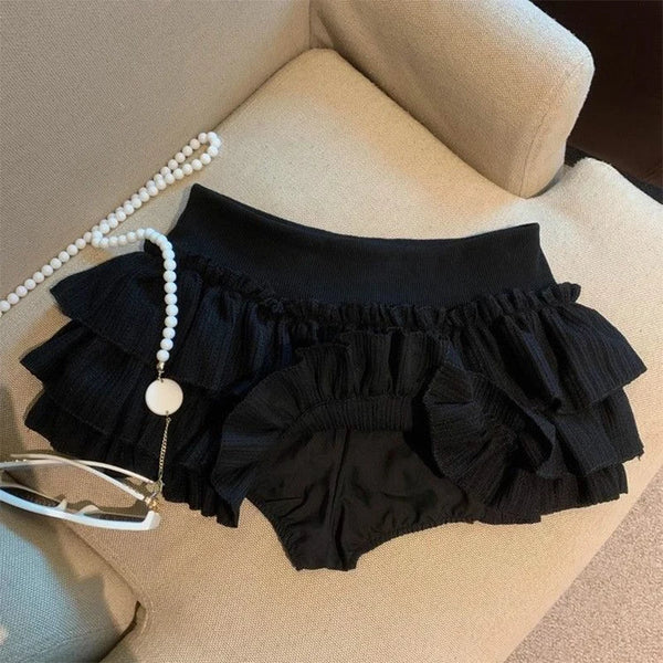 Ruched Ruffle Detail Mini Skirt