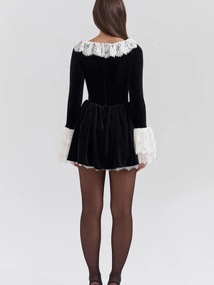 VILZSTUDIOS Sexy Black Lace Flare Sleeve Dress