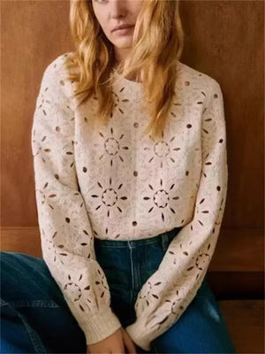 VILZSTUDIOS Floral Crochet Embroidered Puff Sleeve Blouse