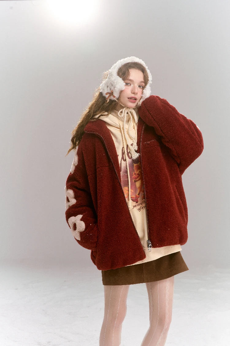 VILZSTUDIOS Stylish Floral Stitched Fur Jacket