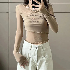VILZSTUDIOS Seductive Mesh Ruffled Crop Top