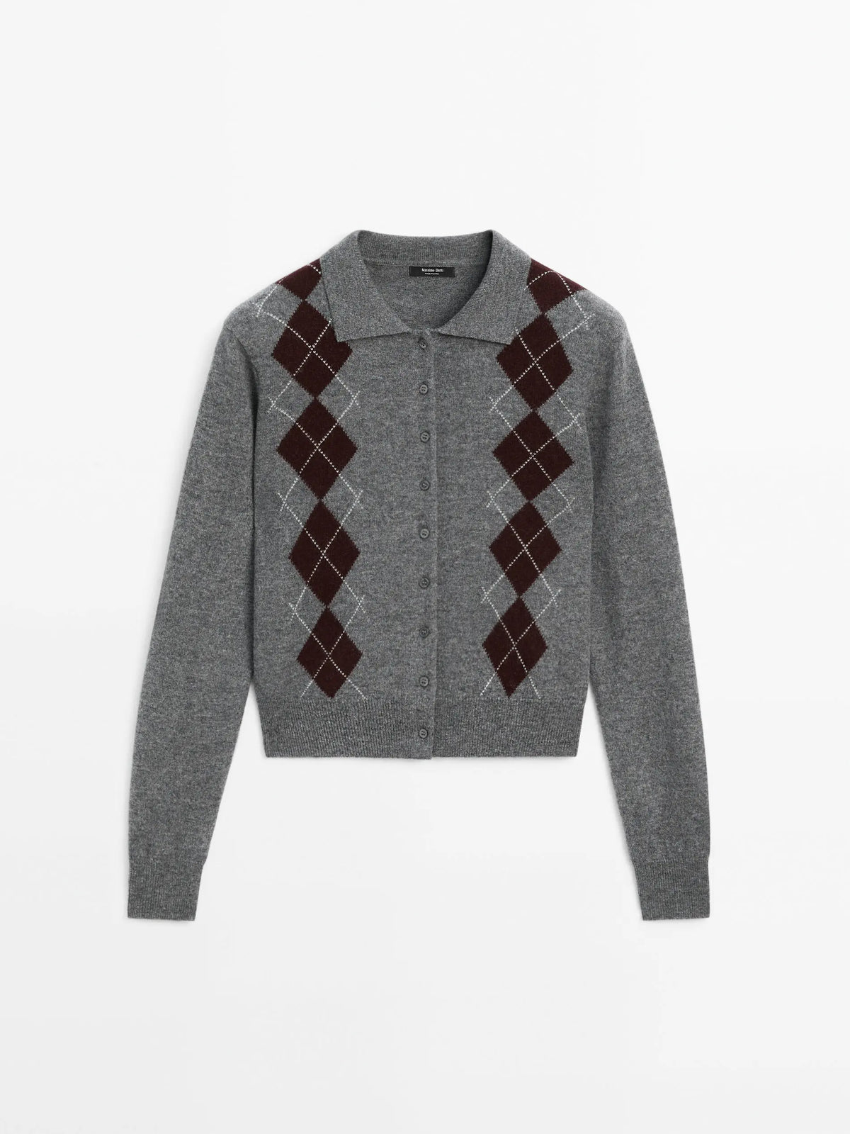 VILZSTUDIOS Grey Polo Collar Knitted Cardigan