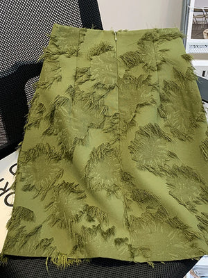VILZSTUDIOS Elegant Green Chinese Style A-Line Skirt