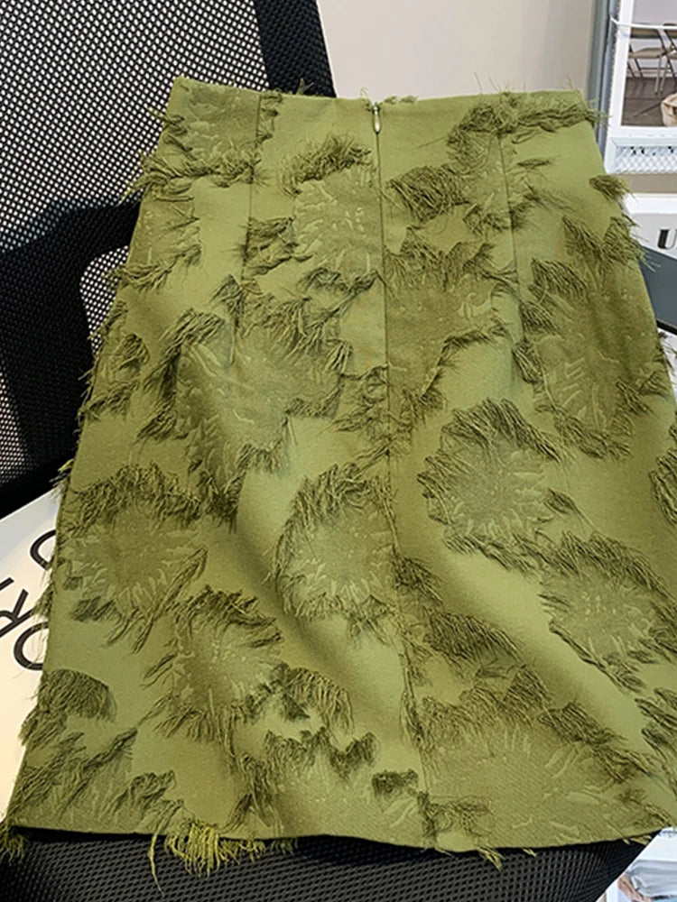 VILZSTUDIOS Elegant Green Chinese Style A-Line Skirt