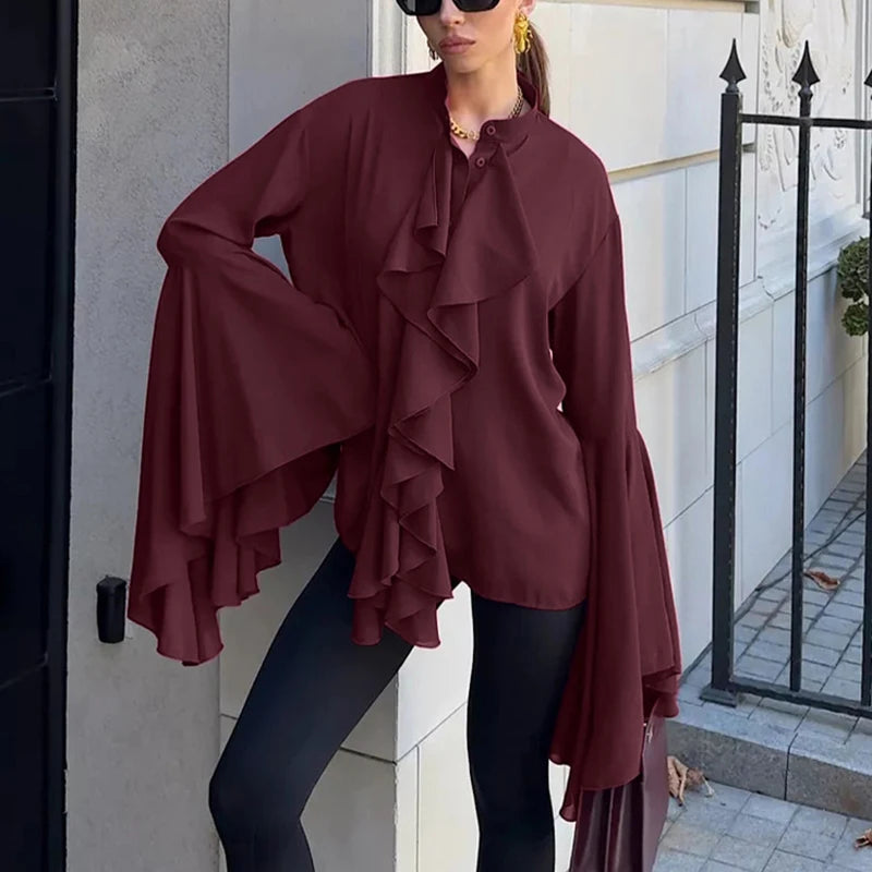 VILZSTUDIOS Elegant Ruffled Chiffon Blouse