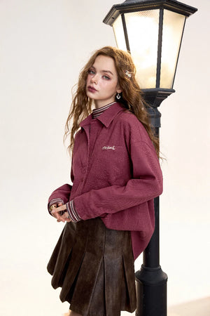 VILZSTUDIOS Velvet Red Embroidery Shirt