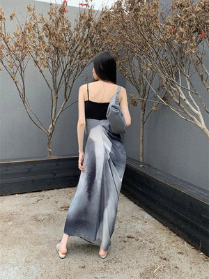 VILZSTUDIOS Elegant Ink Print Summer Maxi Dress