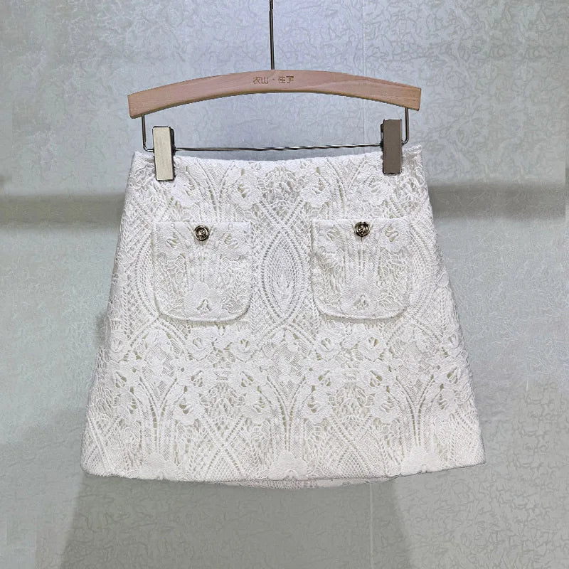 VILZSTUDIOS White Elegant Embroidered Vest & Mini Skirt Set