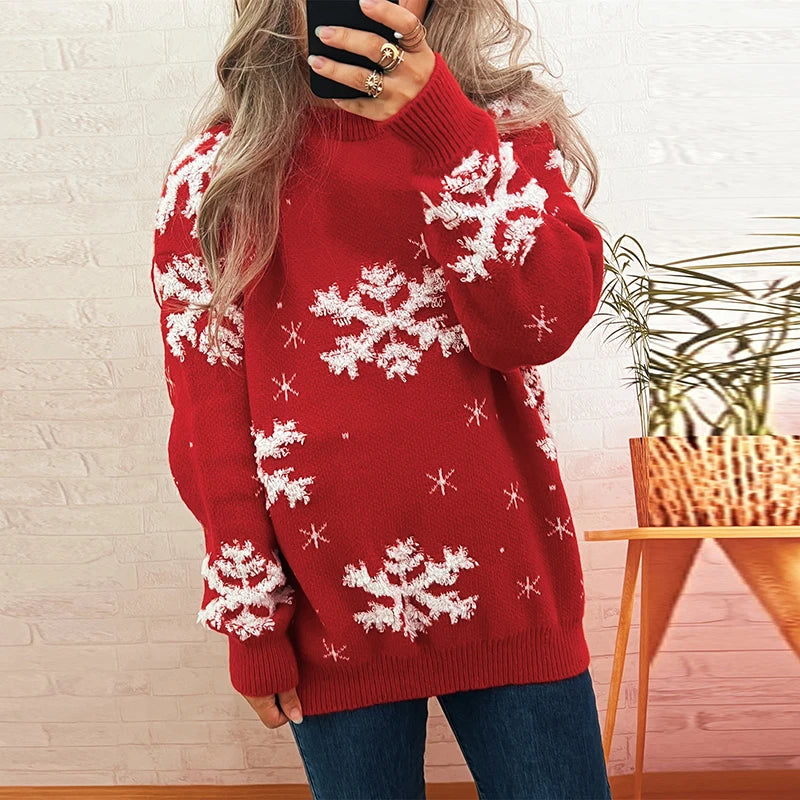 VILZSTUDIOS Cozy Snowflake Printed Knit Sweater