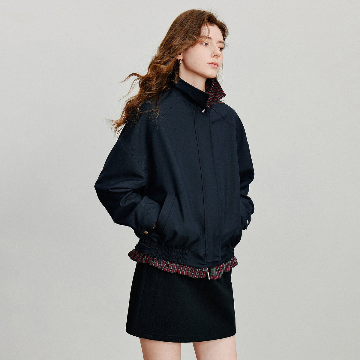 VILZSTUDIOS Patchwork Plaid Retro Navy Jacket