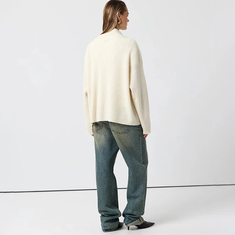 VILZSTUDIOS Cozy Knitted Turtleneck Zipper Cardigan