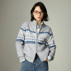 VILZSTUDIOS Vintage Nordic Stand Collar Cardigan
