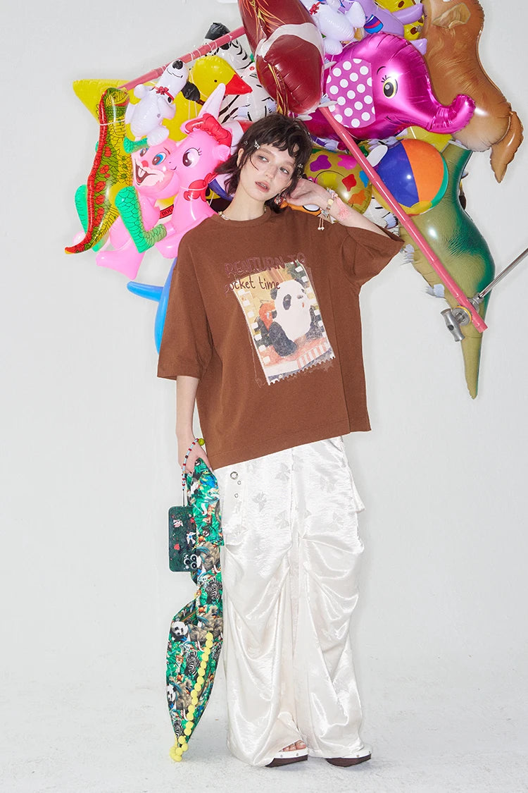 VILZSTUDIOS Panda Print Loose Short Sleeved T-Shirt