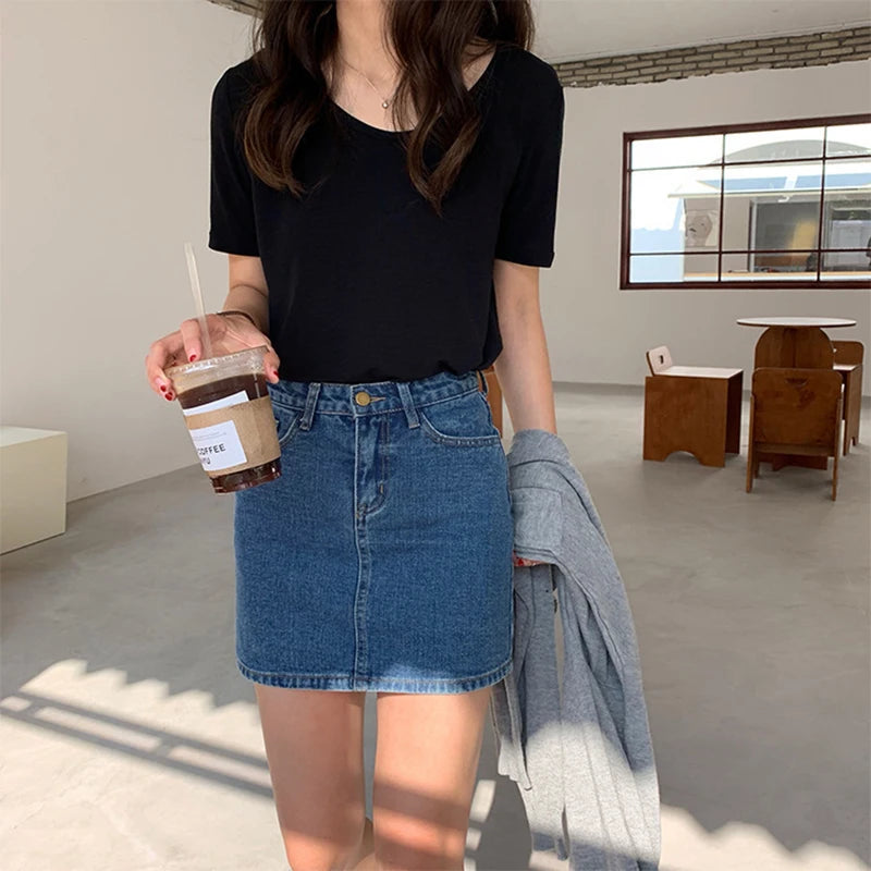 VILZSTUDIOS Retro Slim Mini Denim Skirt