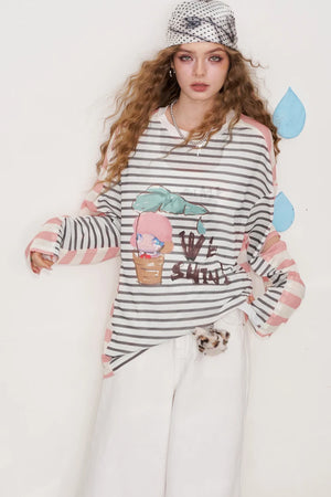 VILZSTUDIOS Vibrant Striped Printed Long Sleeve Top