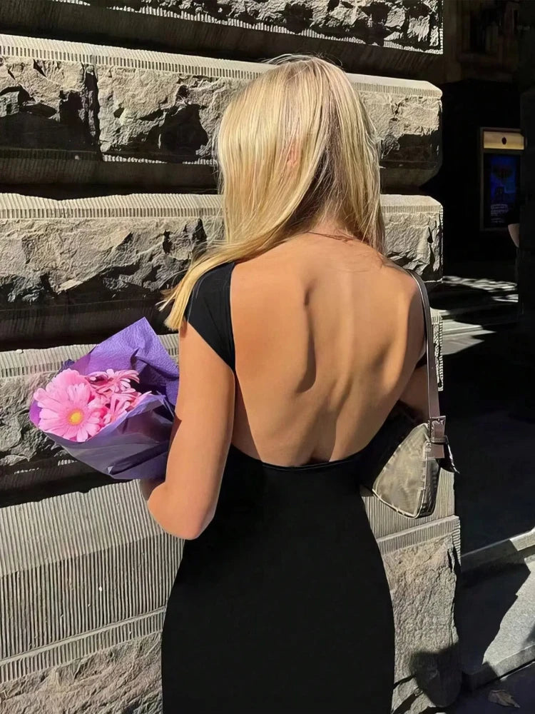 VILZSTUDIOS Elegant Korean Solid Backless Maxi Dress