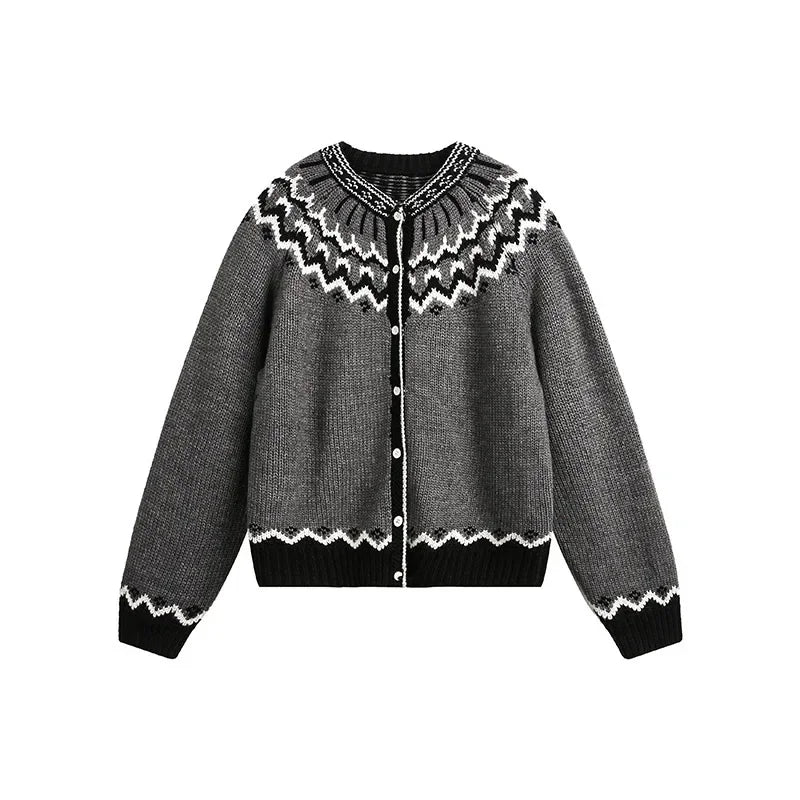 VILZSTUDIOS Velvet Contrast Knit Cardigan Sweater
