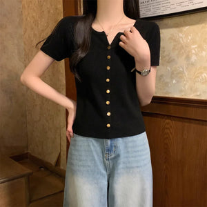 VILZSTUDIOS Basic Knitted Button Blouse