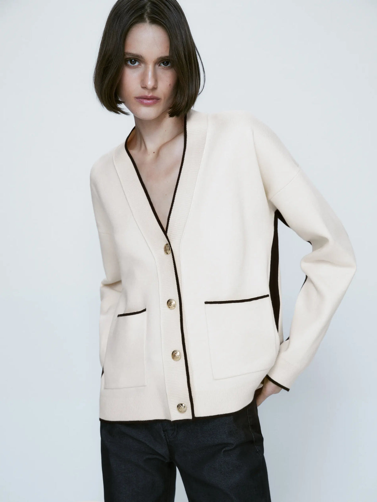 VILZSTUDIOS Classic Slim Fit Patchwork Knitted Cardigan