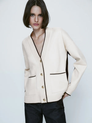 VILZSTUDIOS Classic Slim Fit Patchwork Knitted Cardigan