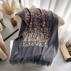 VILZSTUDIOS New Luxury Design Winter Embroidery Cashmere Scarves High Quality Women Thicken Wrap Shawl Ladies Warm Wool Pashmina Scarf