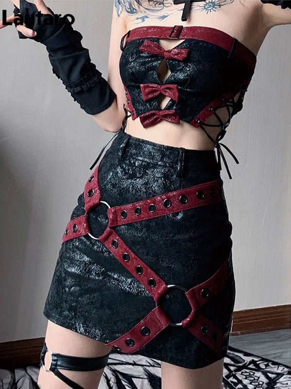 Cool Red & Black Patchwork Skirt