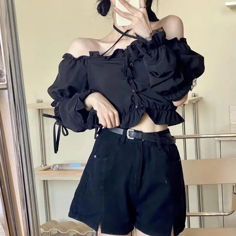 VILZSTUDIOS Gothic Style Removable Sleeve Crop Top