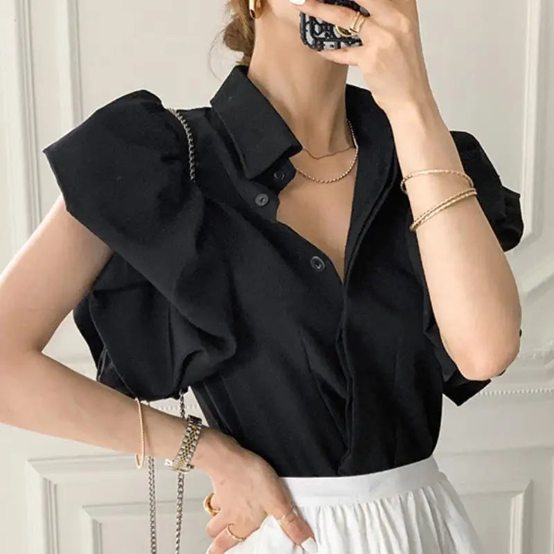 VILZSTUDIOS Elegant Slim Fit Short Puff Sleeve Blouse