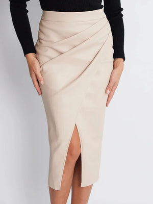 VILZSTUDIOS Elegant High Waist Black Leather Skirt