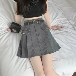 VILZSTUDIOS Pleated Denim A-Line Skirt for Spring/Summer