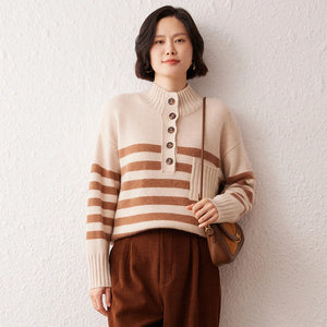 VILZSTUDIOS Cozy Striped High Neck Cashmere Sweater