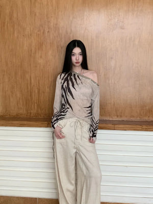 VILZSTUDIOS Zebra Off Shoulder Long Sleeve Top