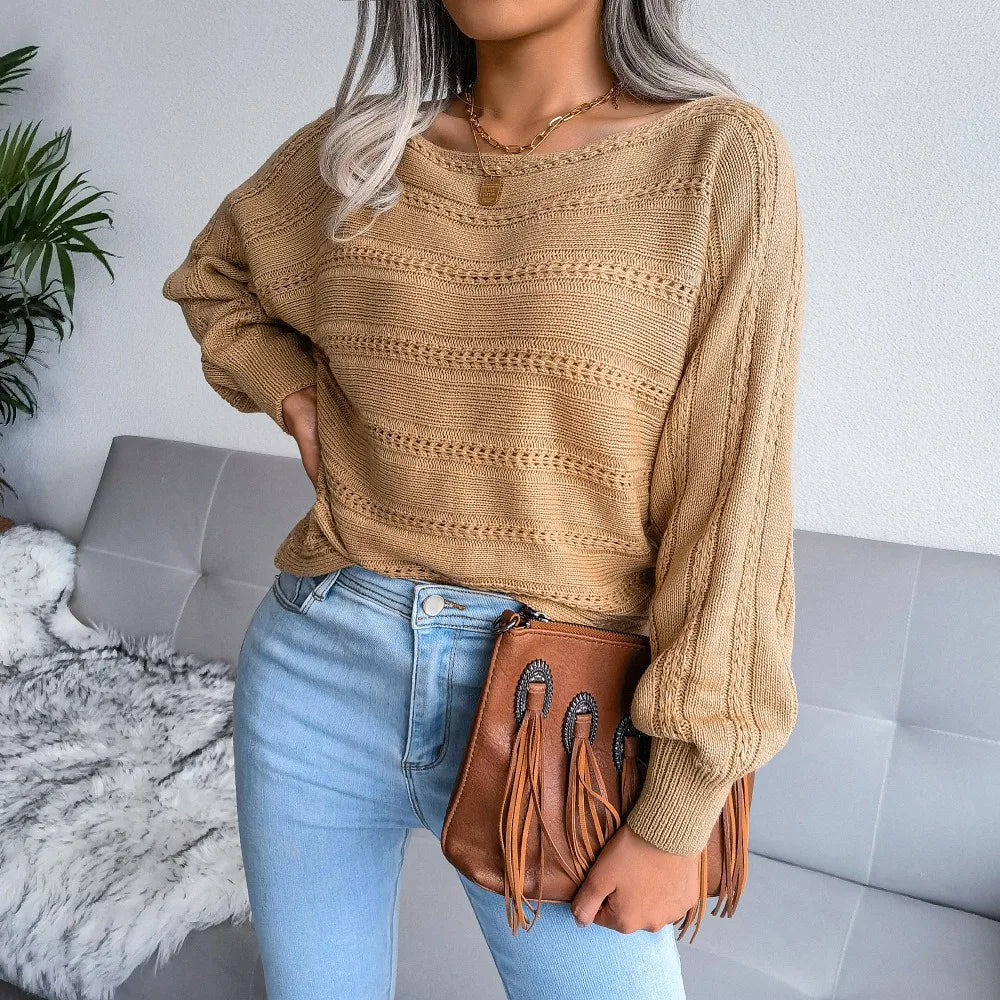 VILZSTUDIOS Stylish Hollow Off Shoulder Knit Sweater