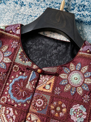 VILZSTUDIOS Luxury Red Jacquard Chinese Style Vest