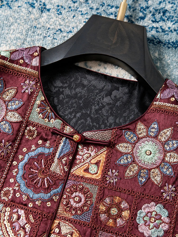 VILZSTUDIOS Luxury Red Jacquard Chinese Style Vest