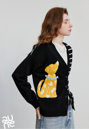 VILZSTUDIOS Colorful Dog Jacquard Knit Cardigan