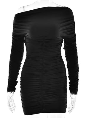 VILZSTUDIOS Chic One Shoulder Ruched Apricot Dress