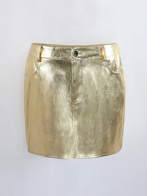 VILZSTUDIOS Shiny Pink Silver Reflective Patent Leather Skirts